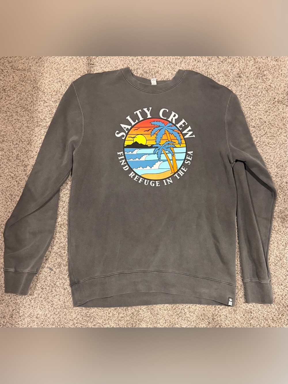Salty Crew Charcoal Crewneck with Sunset Palm Graphic